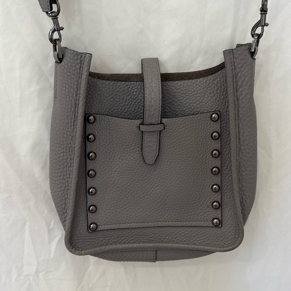 Rebecca Minkoff gray leather crossbody satchel with silver studs - Picture 1 of 8